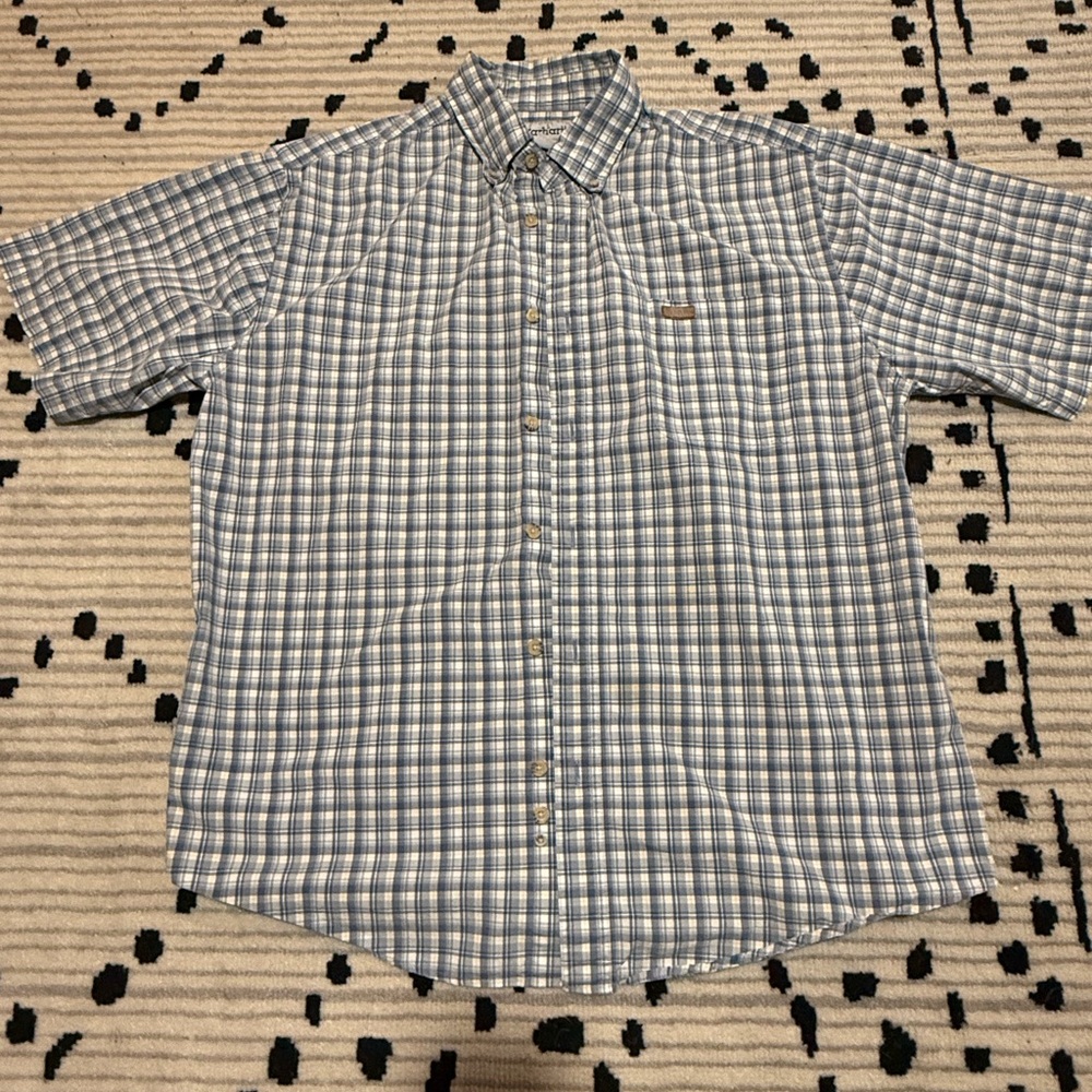 Carhartt Men’s L Blue Gray Plaid Short Sleeve Button Down Work Shirt